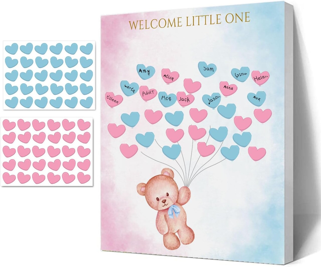 Baby Gender Reveal Fingerprint Tree Sign, Gender Reveal Party Ideas, Baby Shower Sign In Guest Book, Bear Themed Canvas Decoration for Baby Shower